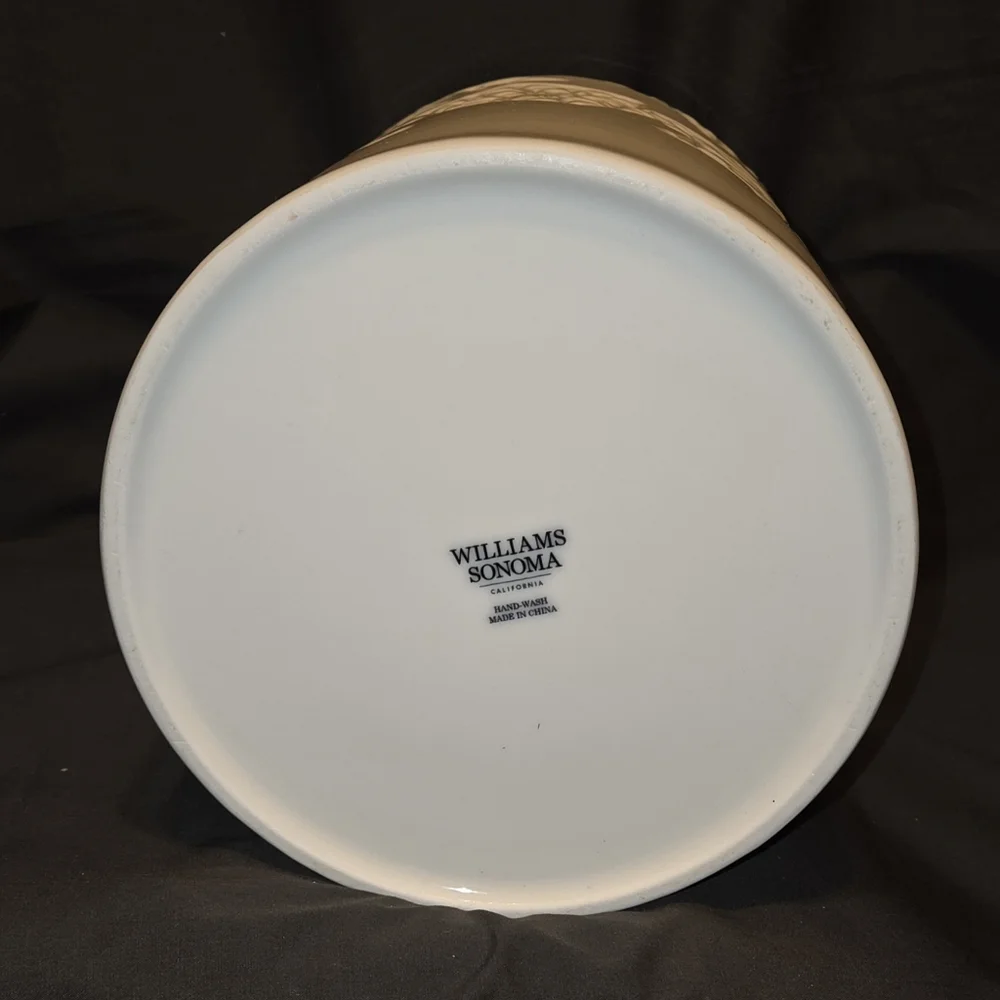 Williams Sonoma Lg White Snowflake Cannister Utensil Crock Holder/Planter 9x7